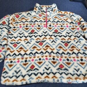 Eddie Bauer Womens XXL Fleece Pullover Quarter Zip Southwestern Sherpa Geometric